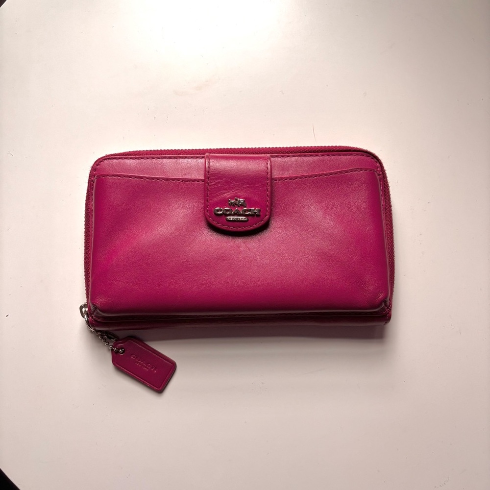 COACH Pink Leather Zip-Around Wallet